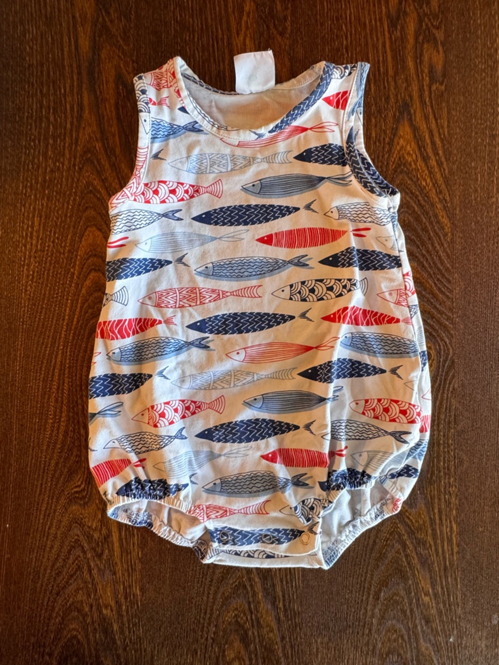 Stitchy Fish Cute Fish Print Baby Bubble - Navy & Red on White
